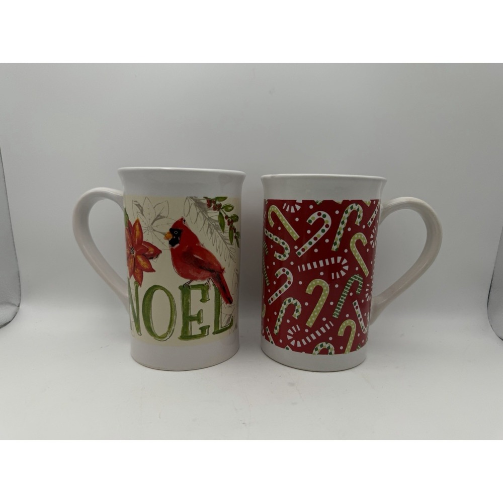 Royal Norfolk Christmas Mug Set Cardinal Noel Candy Cane Holiday Coffee Cups